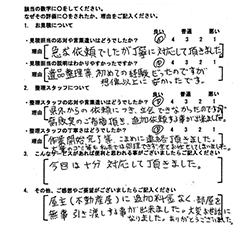 T・I様のアンケート用紙